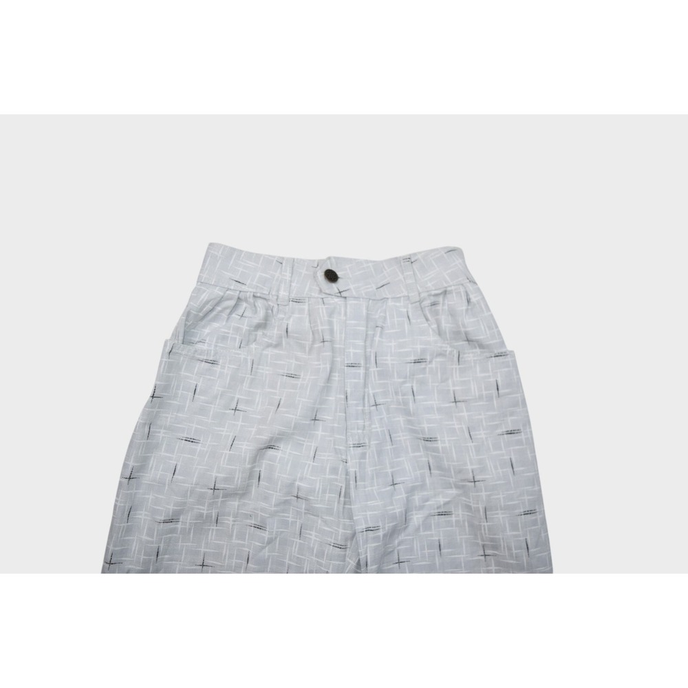 Vintage 80s Pants Womens 24 Grey Print Cotton Trousers High Waist Tapered France